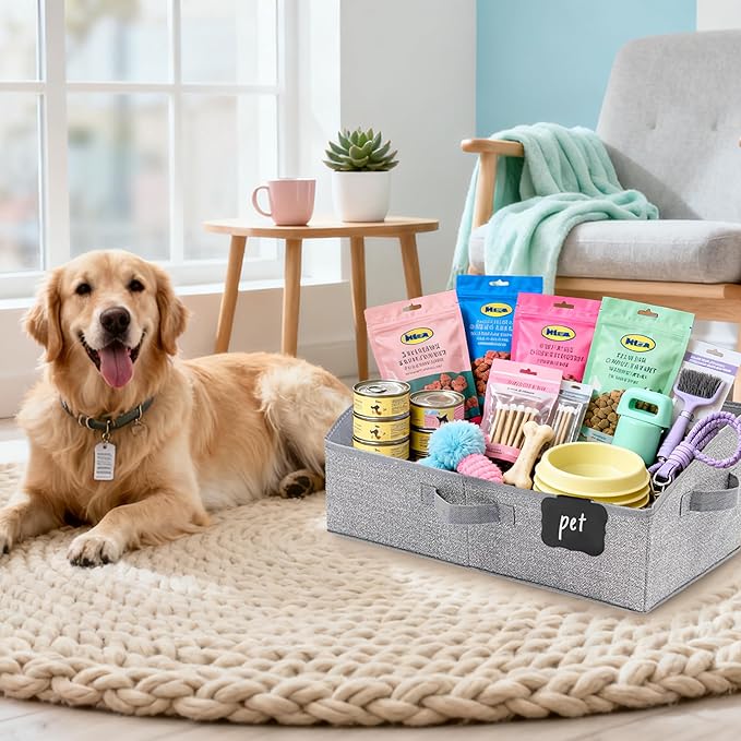 Closet Organizers and Storage with Labels Clip,Trapezoid Storage Bins,Storage Baskets for Shelves,Gift Basket Empty for Birthday,Books,Dog Toys,Foldable Toy Storage Organizer,Large,Grey,3-Pack