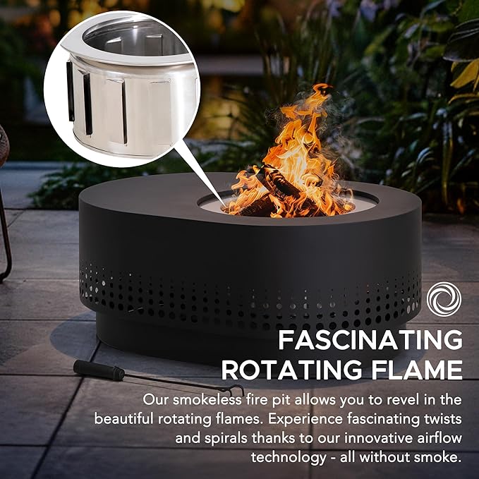 SUNJOY 38 in Smokeless Fire Pit with Table Top, Removable Ash Pan, Outdoor Portable Wood Burning Fireplace with PVC Cover and Fire Poker,Ideal for Camping, Bonfire, and Backyard, Black