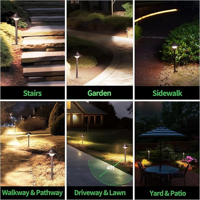 Varmtalys Hardwired Landscape Path Lights, Warm & Cool White Selectable Pathlight 12V, Low Voltage Walkway Light Waterproof, 5W 200LM ORB Metal Outdoor Lighting for Driveway Garden Sideway (6 Pack)