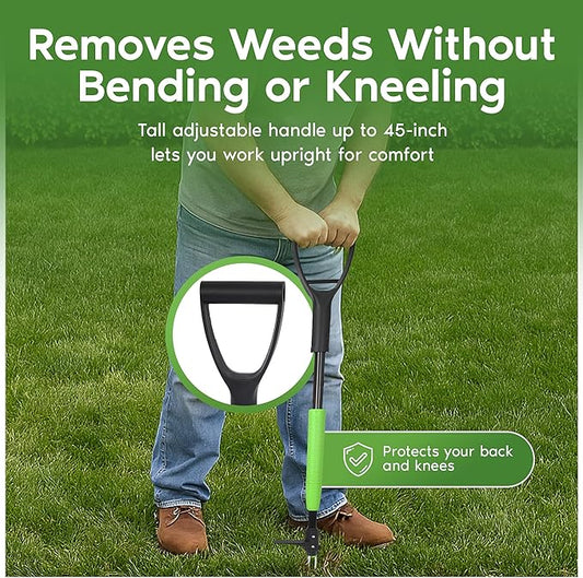 Garden Guru Stand Up Weeder Weed Puller Tool – Long Handle up to 45-Inch – Heavy Duty 3 Claw Weeder with Foot Pedal – No Bending or Kneeling – Great for Dandelions, Thistle, Grass