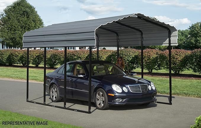 Arrow Carports Galvanized Steel Carport, Compact Car Metal Carport Kit, 10' x 24' x 9', Charcoal