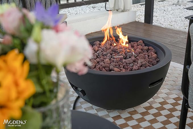 AMS Fireplace | Modeno Jefferson Pakage | Black Liquid Propane Gas Fire Pit Table for Outside Patio Bundle with Tank Cover and SS Burner Lid | Free Ice Bucket