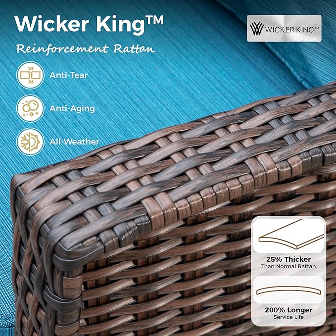 Swivel Patio Wicker Chairs Set of 2, Outdoor Swivel Patio Rattan Chairs with High Back and 5.5" Thick Cushions for Bistro Balcony Porch Deck and Yard, Peacock Blue
