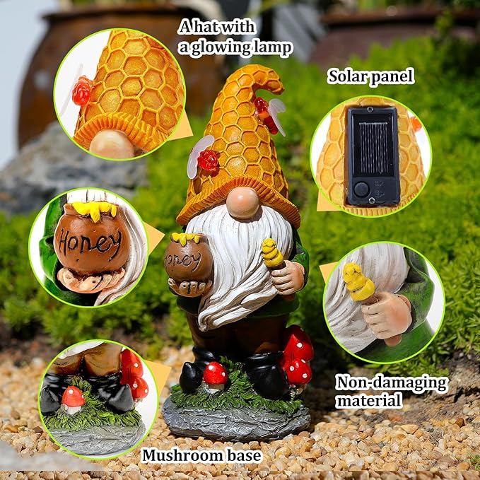 VChymm Solar Garden Gnomes Outdoor Statues-11.8‘’Outdoor Garden Decor-LED Outdoor Decor Light-Unique Housewarming Gifts Yard Art Sculptures for Patio Lawn Ornaments