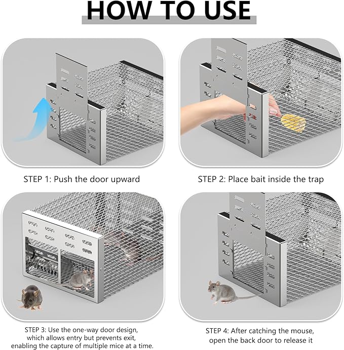Rat Trap, Humane Mouse Trap with Double-Opening One-Way Door Design, Automatic Continuous Cycle Mouse Trap, Suitable for Indoor and Outdoor Use, for Capturing or Releasing Rodents