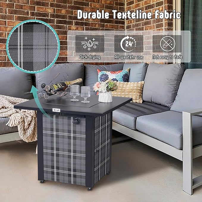 28 in Propane Fire Pit Table, ETL-Certified Fire Table with Lava Rocks for Patio Deck Garden Courtyard, 50,000 BTU Square Fire Pit Table with Lid, Black