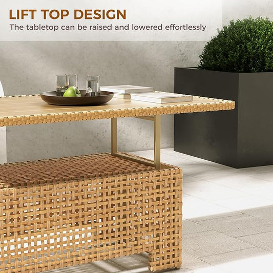 Grand patio 9-Piece Wicker Patio Furniture Set with Lift Top Coffee Storage Table, Outdoor Conversation Set Sectional Sofa with Water Resistant Thick Cushions, Cream
