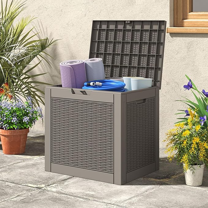 NUNU LAB 35 Gallon Outdoor Storage Box Waterproof, Outside Package Delivery Deck Boxes with Lockable Lid, Backyard Storage Bin For Garden Tools, Patio Cushions, Pool Accessories, Gray