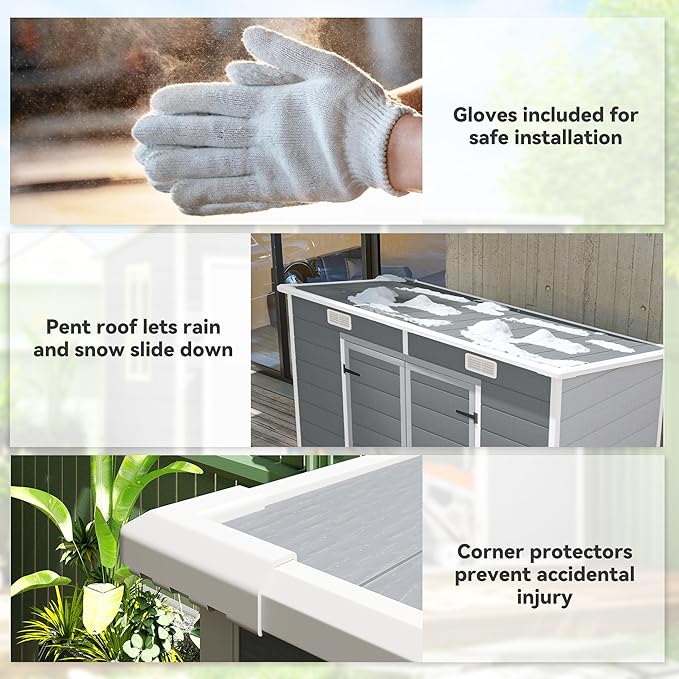Outsunny 8' x 4' Outdoor Storage Shed, Plastic Shed with Vent, Window and Double Lockable Doors, Utility Resin Shed for Patio, Backyard, Lawn, Garage, Gray