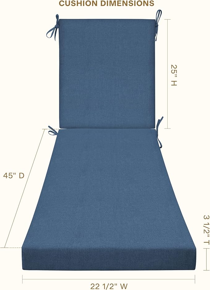 Honeycomb Outdoor Heritage Chaise, 22.5" W x 70" L, Textured Solid Pacific Blue Chair Cushion for Patio Furniture