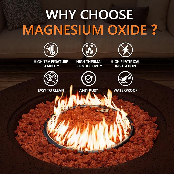 COSIEST 42 inch Outdoor Propane Fire Pit Coffee Table w Concrete Round Base Patio Heater, 50,000 BTU Stainless Steel Burner, Free Lava Rocks, Rain Cover, Brown