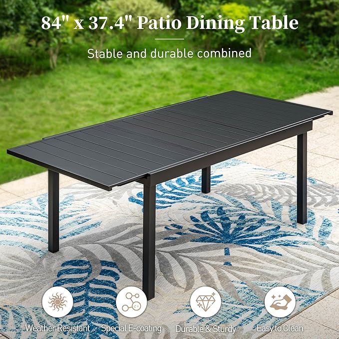 61"-87" Patio Dining Table for 6-8,Expanded Patio Table,E-Coating and Powder Coating Steel Frame Metal Outdoor Patio Table for Garden Backyard Lawn Yard