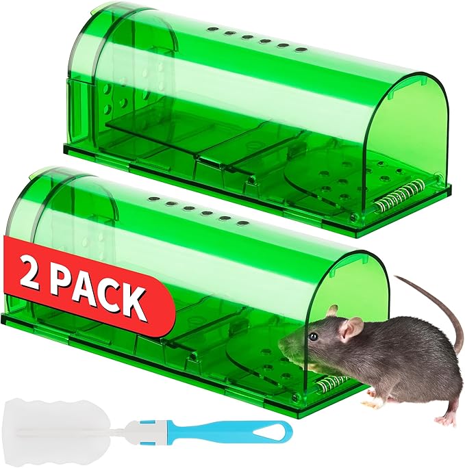 LULUCATCH Humane Mouse Traps 2 Pack, Live Mouse Traps, Reusable with Cleaning Brush, No Kill Catch and Release Indoor Outdoor Rat Cage, Pet Safe Pest Control for Mole, Chipmunk & Squirrel