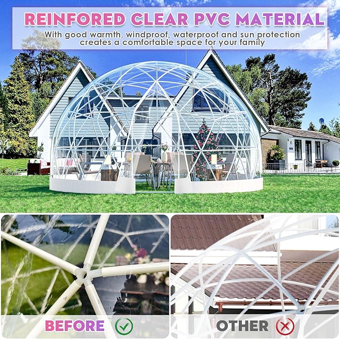 Garden Dome Tent, 9.6/12/15 ft Outdoor Clear Bubble Tent for 2-8 Person, All-Weather Geodesic Dome Greenhouse with Window & Door, PVC Transparent Tent for Patio, Camping, Party