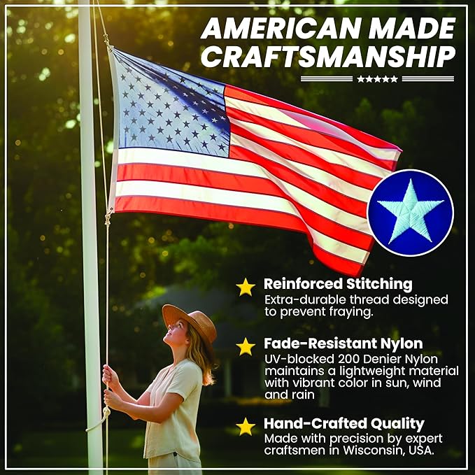 Premium American Flag - 5' x 8'– Hand-Stitched Detail & Embroidered Stars | US Sourced Materials | Built with Pride in the US