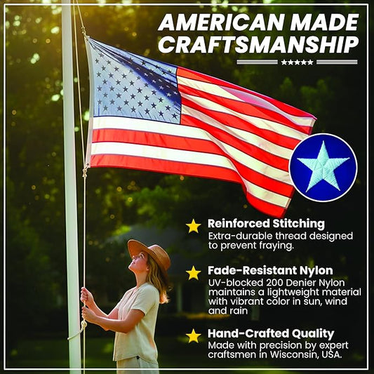 Premium American Flag - 5' x 8'– Hand-Stitched Detail & Embroidered Stars | US Sourced Materials | Built with Pride in the US