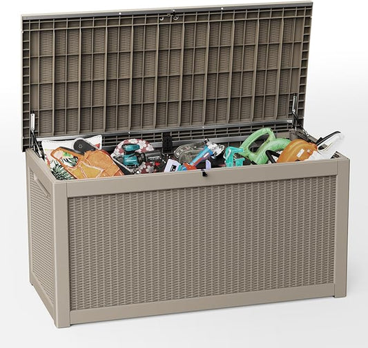 EasyUp 260 Gallon Outdoor Storage Box Waterproof, UV Resistant Resin Deck Box with Hydraulic Rod, Reinforced Stability for Patio, Garden, Rattan Gray