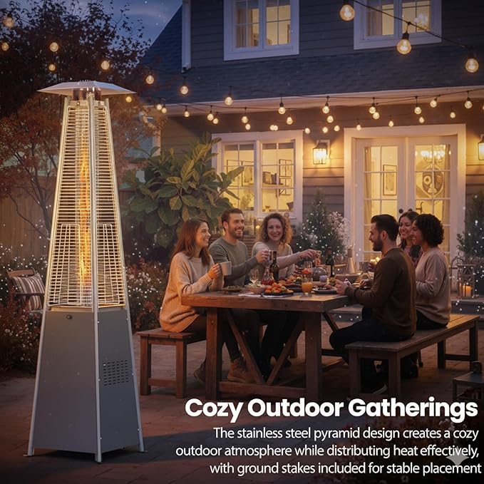 Pyramid Propane Patio Heater, 48,000 BTU Outdoor Patio Heater with Glass Tube Flame & Cover, CSA Certified Gas Heater for Backyard, Garden, Restaurant (2 Heater)