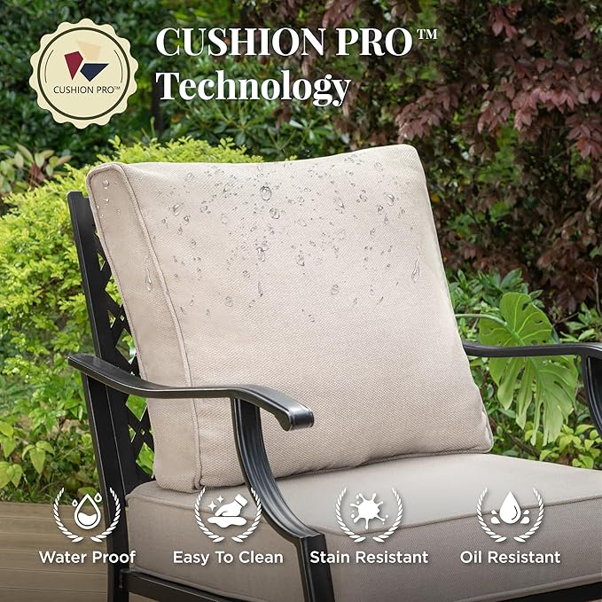 Patio Furniture Set 6 pcs, Outdoor Patio Furniture, 3-Seat Sofa, 2 Rocking Chairs, 2 Ottomans, Coffee Table and 5.75" Extra Thick Cushion, Patio Conversation Set for Backyard Deck,Beige