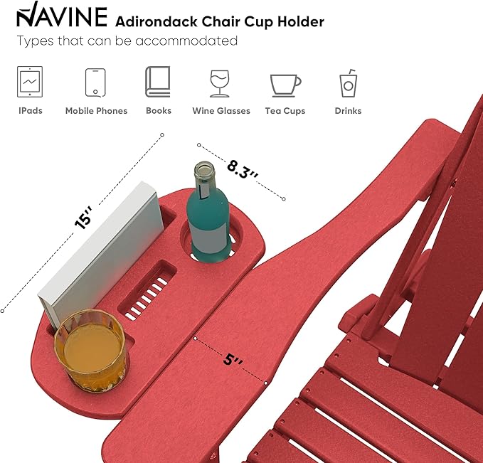 Adirondack Chair Set of 4, HDPE Folding Adirondack Chair with Multifunctional Cup Holder, Weather Resistant Fire Pit Chair for porches, patios, poolsides, Decks.