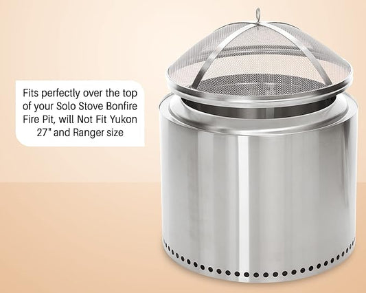 Fire Pit Spark Cover Compatible with Solo Stove Bonfire Size Fire Pit, Easy to Lift Stainless Steel Fire Pit Spark Screen Accessories (Stainless Steel Spark Screen)