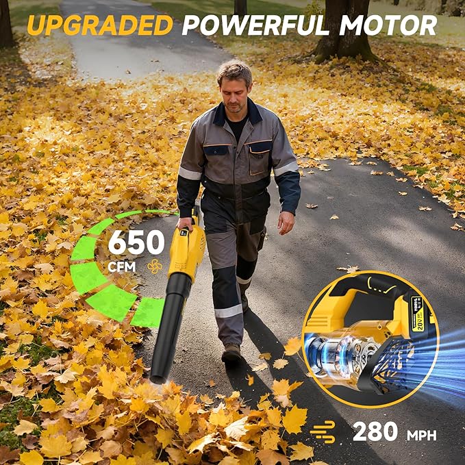 Leaf Blower Cordless, 650CFM Electric Leaf Blowers with 2 x 5.2Ah Batteries and Charger, 3 Speed Modes, 1 x Adjustable Shoulder Strap, Powerful Blowers for Lawn Care, Patio, Dust, Blowing Leaves