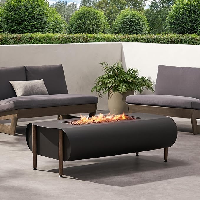 Propane Fire Pit Table, 50" Iron Firepits for Outside, Rectangular Gas Fire Pit for Outside Patio, Propane Fire Table, 50000BTU, Dark Gray