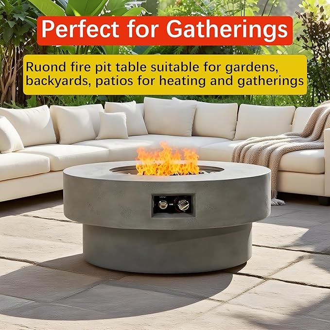 34 inch Round Tabletop Propane Fire Pits,50000BTU Outdoor Firepit Table Suitable for Outdoor, Patio, Balcony,Three Height Adjust