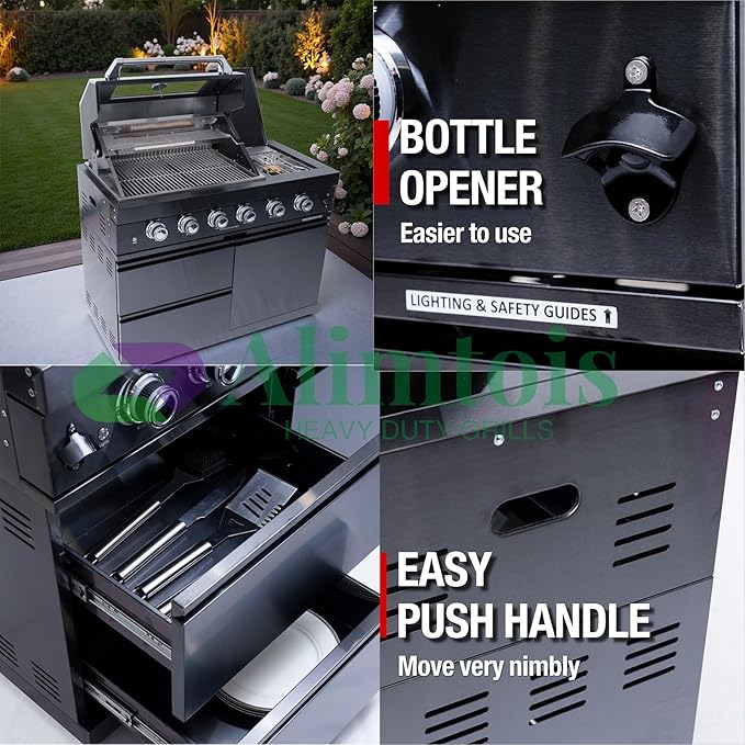 BBQ Island Outdoor Kitchen: 46-Inch 4-Burner 72000 BTU Modular Outdoor Grill Island with Rotisserie Kit and Side Burner - Pre-Assembled with Storage & Wheels