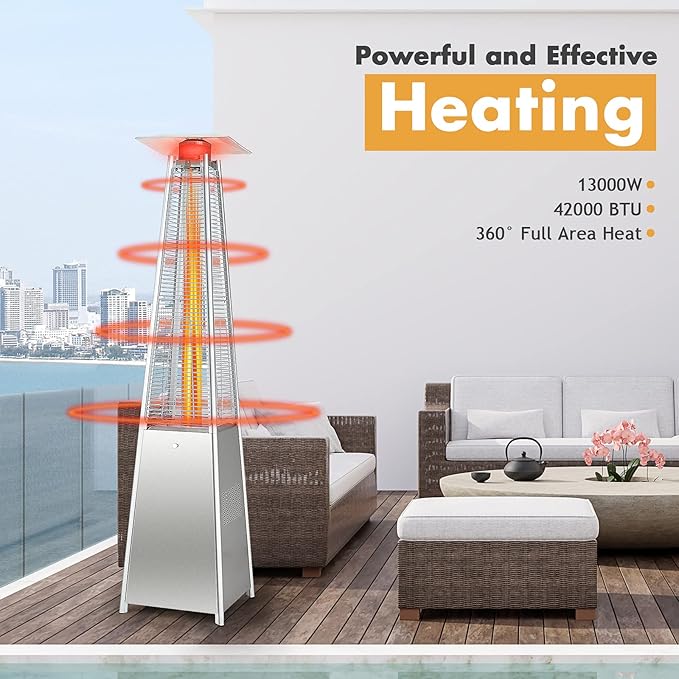 Tangkula 90-inch Outdoor Patio Heater, 42000 BTU Portable Outdoor Pyramid Propane Heater with Wheels, Quartz Glass Tube, Auto Shut Off Protection for Backyard, Garden