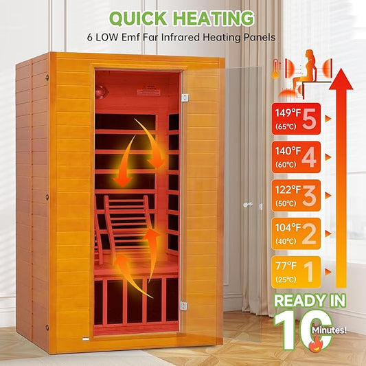 Real Relax Far Infrared Sauna for Home, 2 Person Indoor Home Sauna with Red Light Therapy, Canadian Hemlock Wooden Dry Heat Saunas Room with Bluetooth Speakers, 9-Color Chromotherapy Lights