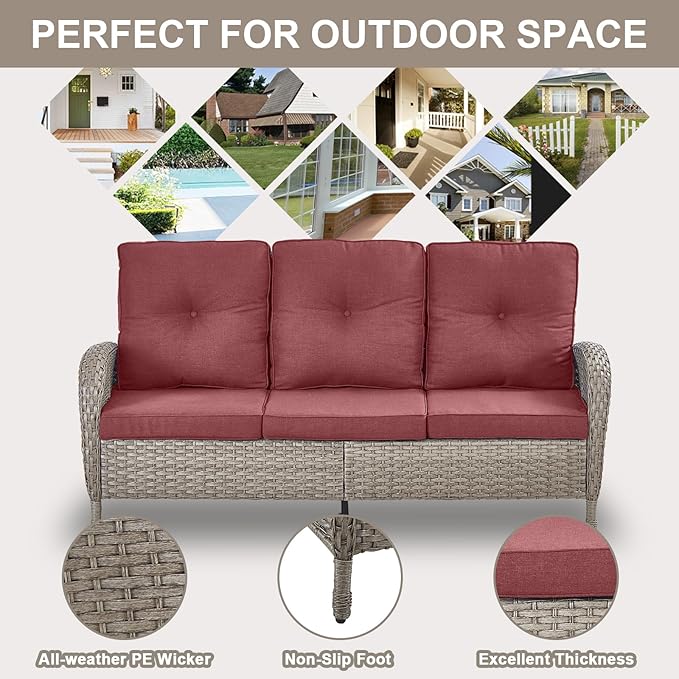 Belord Expansive 10 Pieces Outdoor Patio Furniture Set with 43” Propane Fire Pit Table, Patio Conversation Set with Swivel Rocker Outdoor Chairs Set of 4 and Sofa, Ottoman and Wicker Side Table Gray