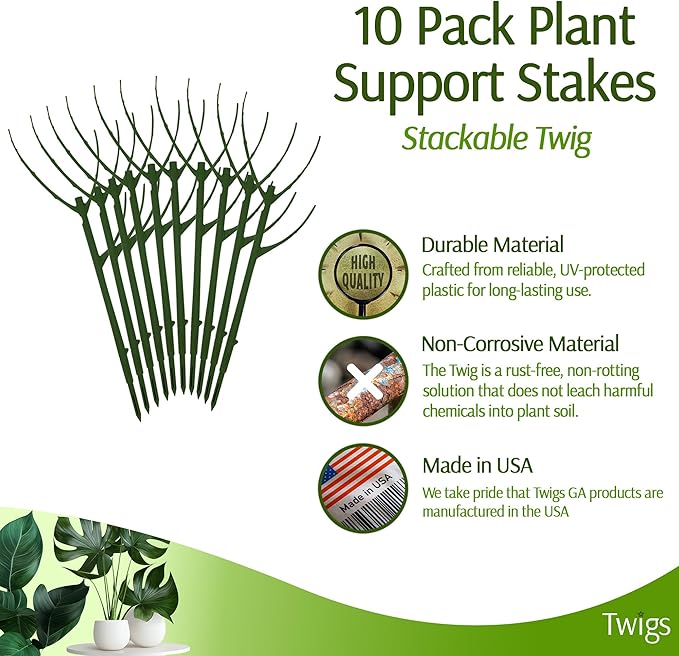 Stackable Plant Support Stakes, Stem Holder Structure for Indoor & Outdoor Use, Garden Accessories for Climbing & Potted Plants, Trellis Alternative - Monstera (Dark Green), 10 Pack, 17" L