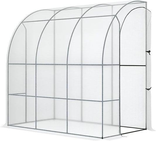 Outsunny 7' x 4' x 7' Outdoor Lean to Greenhouse, Walk-in Green House Plant Nursery with Roll-up Window, PE Cover, White