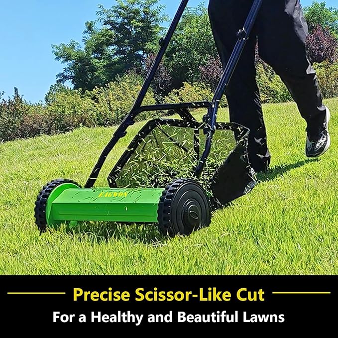 Push Lawn Mower, 16-Inch 5-Blade Walk-Behind Manual Push Reel Lawn Mower - Cordless, Adjustable Height for Effortless Yard & Garden Grass Cutting