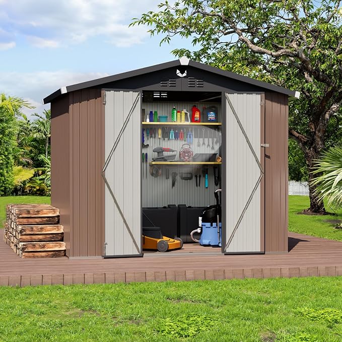 Metal Storage Shed,Outdoor Storage Building 8x6,Large Backyard Shed with Lockable Door,Waterproof Outside Storage Shed