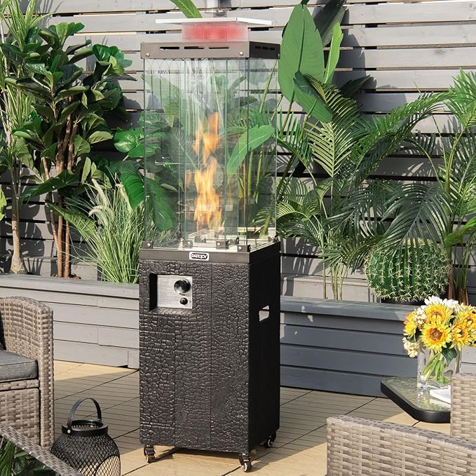 Tangkula 41,000 BTU Propane Patio Heater with Waterproof Cover, Outdoor Heater with Lockable Wheels, Adjustable Feet, Tempered Glass Tube, Suitable for Garden Porch Patio Deck (Black)