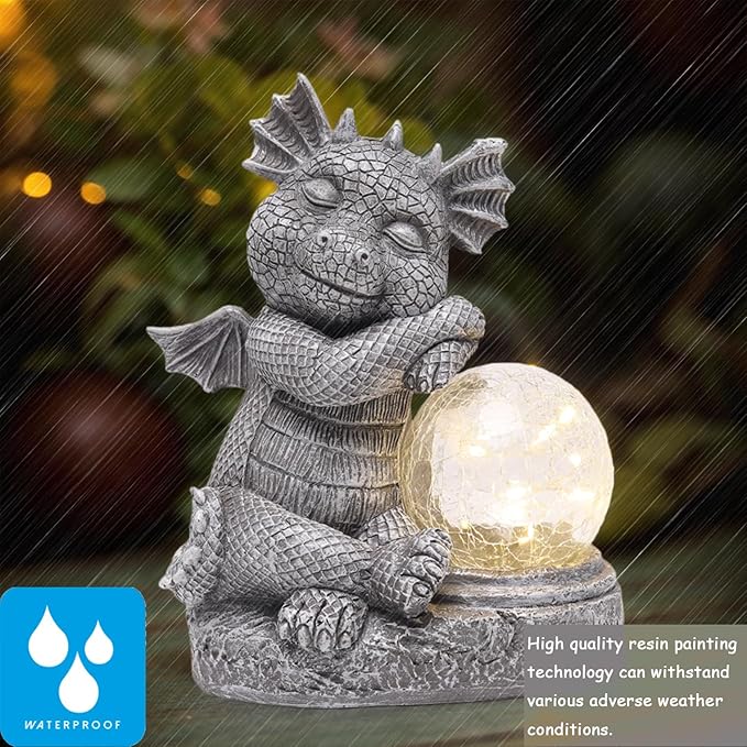 halp·ssfm Garden Outdoor Dragon Statue Holding Solar Magic Orb LED Light Resin Adorable Baby Dragon Figurines for Patio Balcony Yard Lawn Garden Unique Housewarming Gift for Mom Grandma