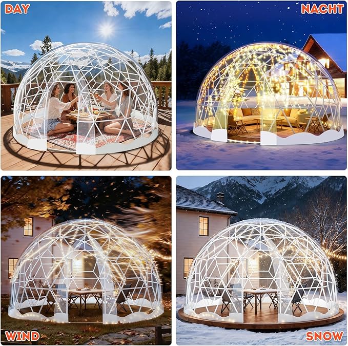 Garden Dome Tent, 9.6/12/15 ft Outdoor Clear Bubble Tent for 2-8 Person, All-Weather Geodesic Dome Greenhouse with Window & Door, PVC Transparent Tent for Patio, Camping, Party