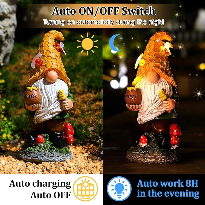 VChymm Solar Garden Gnomes Outdoor Statues-11.8‘’Outdoor Garden Decor-LED Outdoor Decor Light-Unique Housewarming Gifts Yard Art Sculptures for Patio Lawn Ornaments
