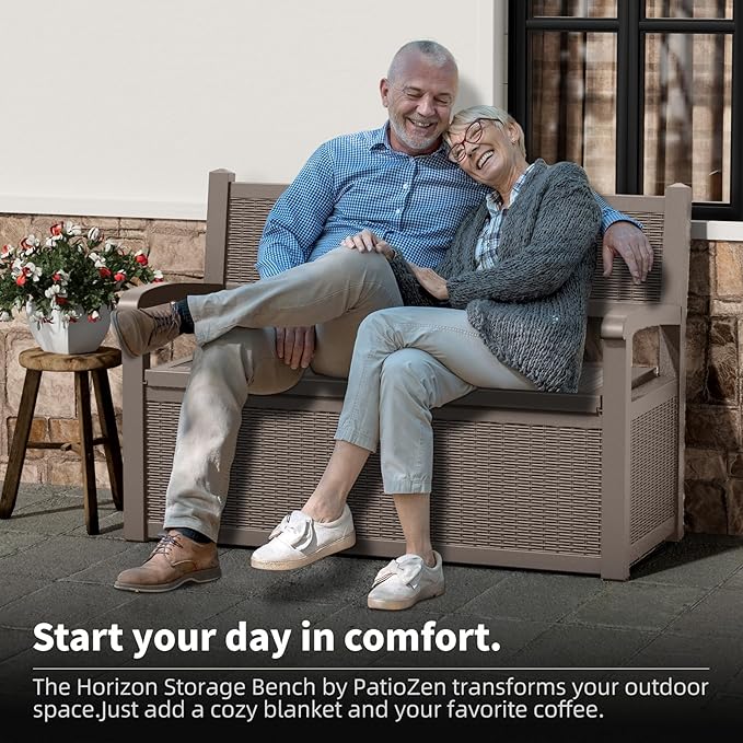 EasyUp 80 Gallon Outdoor Storage Bench, Waterproof and Lockable Deck Box Outdoor Storage Furniture for Patio,Garden,and Porch – Perfect for Storing Garden Tools and Cushions(Gray)