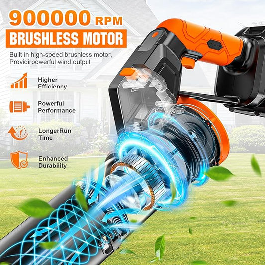 Electric Leaf Blower Cordless -850CFM, 250+MPH, 3000W Brushless Leaf Blower with 2×6.0Ah Batteries, 180° Rotatable 2-in-1 Handheld Blower, 3-Speed for Lawn Care/Yard/Car/Patio