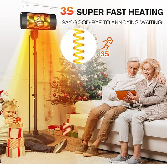 Outdoor Heaters for Patio, 1500W, 3 Heat Modes & 12H Timer, IP54 Waterproof Electric Heater with Adjustable Height, Tip-Over Protection, 78" Portable Infrared Heater for Indoor Outdoor use, Black