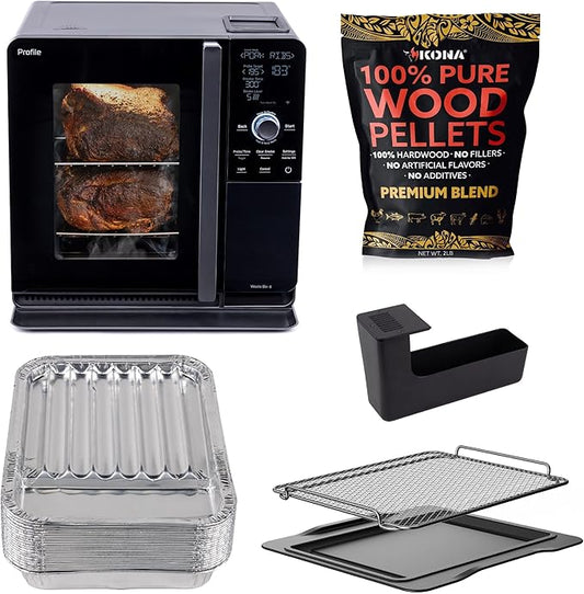 GE Profile™ Smart Indoor Pellet Smoker + Accessories Bundle, Includes Four 1lb Bag of Pellets, Pellet Strainer, 20-pack of Drip Pan Liners, and Prep Tray