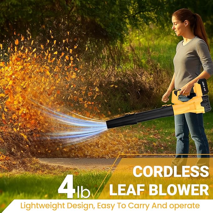 Cordless Leaf Blower, Electric Leaf Blower with Battery & Charger – 2×4.0Ah Batteries, 6 Speed Modes, 21V Powerful Lightweight Handheld Blower for Lawn Care, Patio Cleaning, Car Drying, Dust