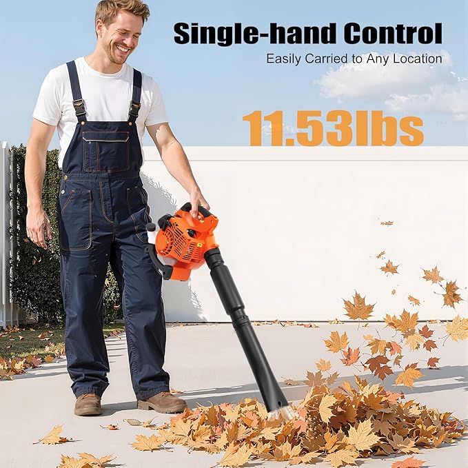 2-Stroke Handheld Leaf Blower, 25.4CC Hand-Pull Gas-Powered Engine Domestic Snow Blower Grass Sweeper Lawn Care Tool, Single-Cylinder Air Cooling for Snow Blowing Yard Cleaning