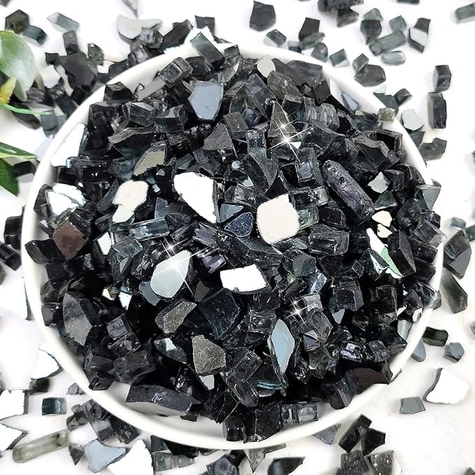 Fire Glass for Propane Fire Pit, 1/4 Inch High Reflective Fireplace Glass Rocks for Fire Pit Table, 20 lbs Fire Pit Glass Rocks for Outdoor Fire Table and Landscaping, Black Reflective