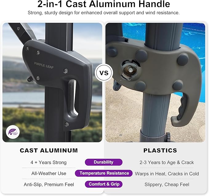 PURPLE LEAF 9 FT Cantilever Patio Umbrella Outdoor Aluminum Offset Square Umbrella with 3 Years Fade Resistance Recycled Fabric and 360-degree Rotation for Deck Pool Garden, Mist Grey