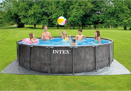 Intex Greywood Prism Frame 15' x 48" Round Above Ground Outdoor Swimming Pool Set with 1000 GPH Filter Pump, Ladder, Ground Cloth, and Pool Cover