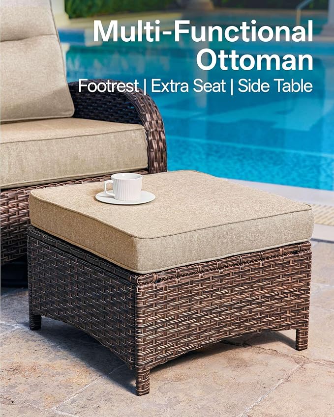 5-Piece Patio Furniture Set with 6-Inch Thick Cushions, High Back Outdoor Swivel Rocker Chairs and Table, All-Weather Conversation Set for Porch, Deck, Balcony, Yard in Beige